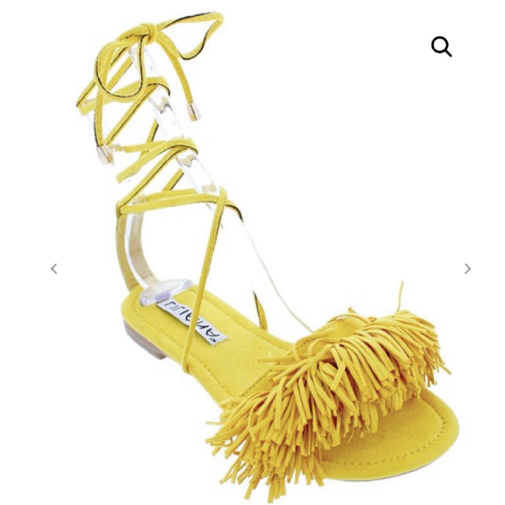 Yellow Fringe Lace-Up Sandals